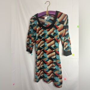 VTG 90s/y2k Earth Tone Abstract Boho Mini Sweater Dress Size M